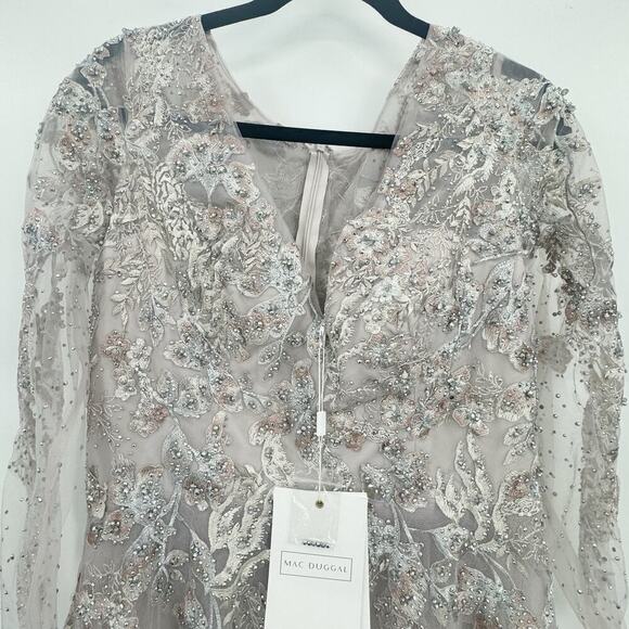 Mac Duggal Vintage Lilac Floral Embroidered Long Sleeve A-Line Gown Size 10 NWT - Picture 9 of 12